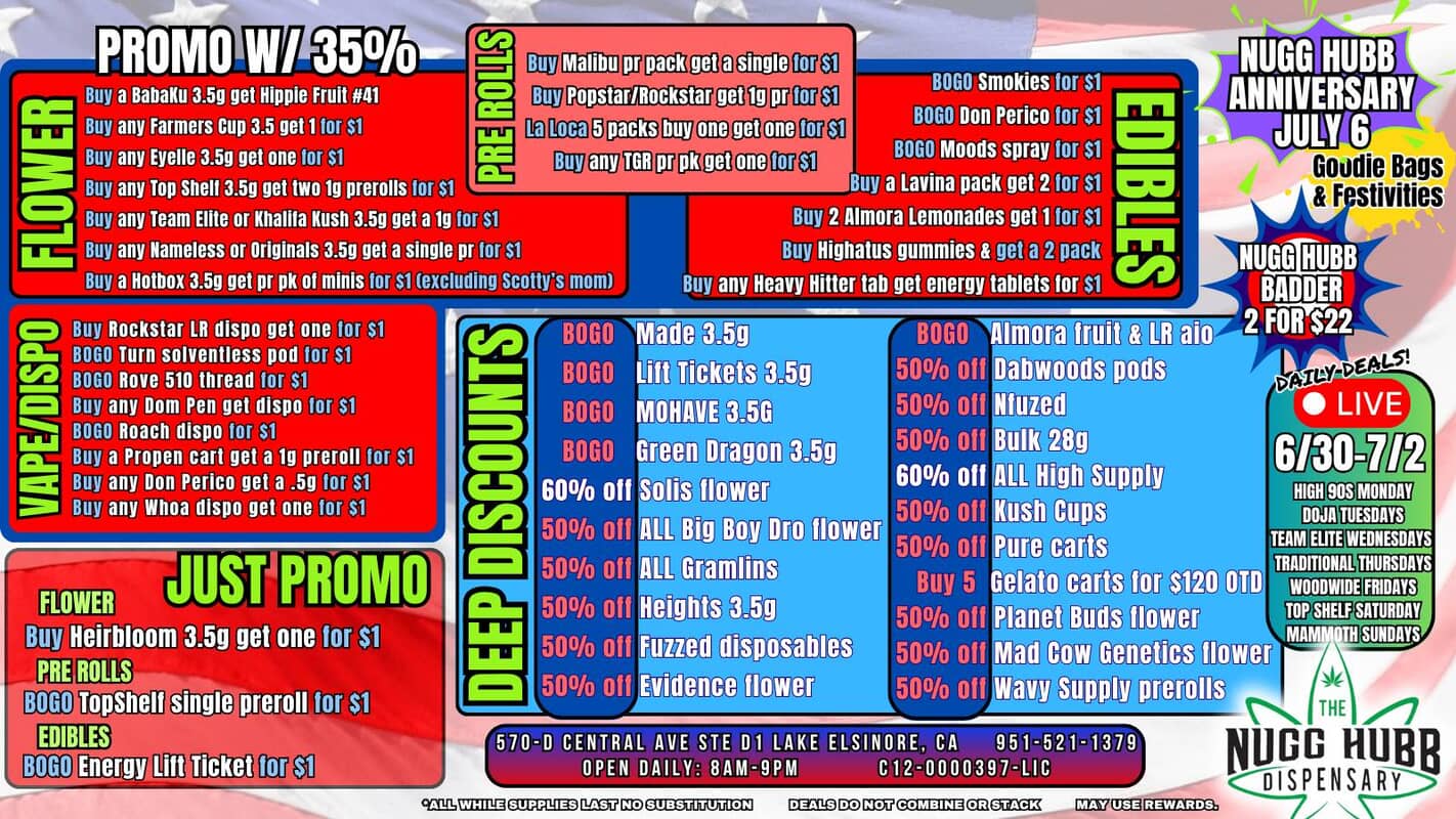 daily deals for the nugg hubb dispensary